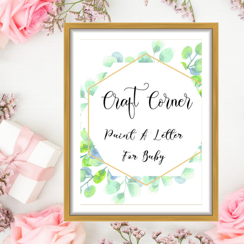 Baby Shower Craft Station Party Decor Sign - Paint a Letter for Baby Printable Party Sign - Baby Shower Activity Station Party Wall Sign - Greenery and White Baby Shower Party Decor Sign