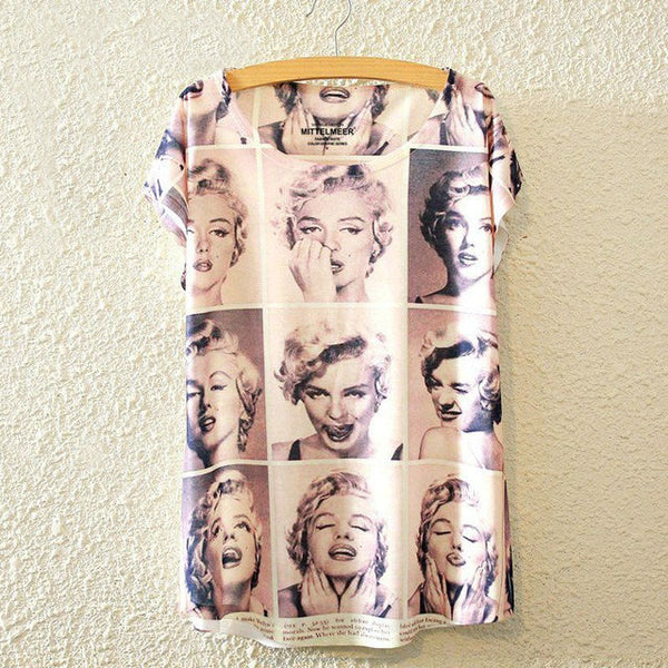 KaiTingu 2016 Brand New Fashion Harajuku Animal Cat Print Shirt O-Neck Short Sleeve Women Tops