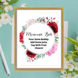 Awesome Mom-osa Party Bar Decor Sign - Baby Shower Mimosa Bar Decor Printable Sign - Watercolor Floral Baby Shower Party Sign - Spring Baby Shower Decorations Printable Sign - Peach Decor Party Sign