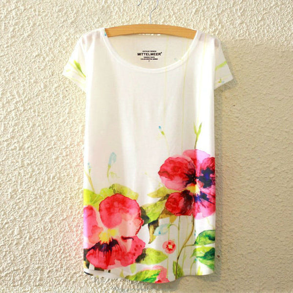 KaiTingu 2016 Brand New Fashion Harajuku Animal Cat Print Shirt O-Neck Short Sleeve Women Tops