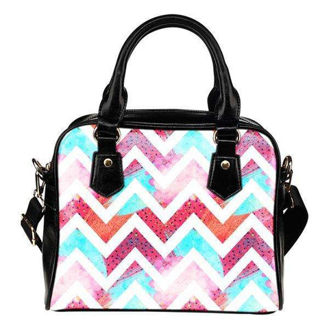 80's Geometric Pattern #2 Chevron Fashion Shoulder Handbag w/ Adjustable Shoulder Straps Made of Vegan Leather - STUDIO 11 COUTURE