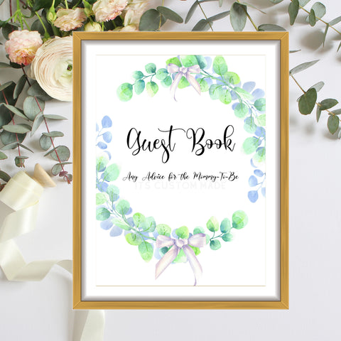 Baby Shower Guest Book Party Decor Sign - Please Sign the Guestbook Party Decor Sign - Succulent Shower Decorations Sign - Green and Blue Shower Party Decor Sign - Succulent Party Decor Signs