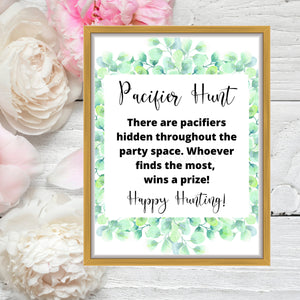 Awesome Pacifier Hunt Baby Shower Game - Gender Neutral Baby Shower Decorations Sign - Greenery Party Decor Signage - Baby Shower Activities Party Sign - Pacifier Game Printable Sign