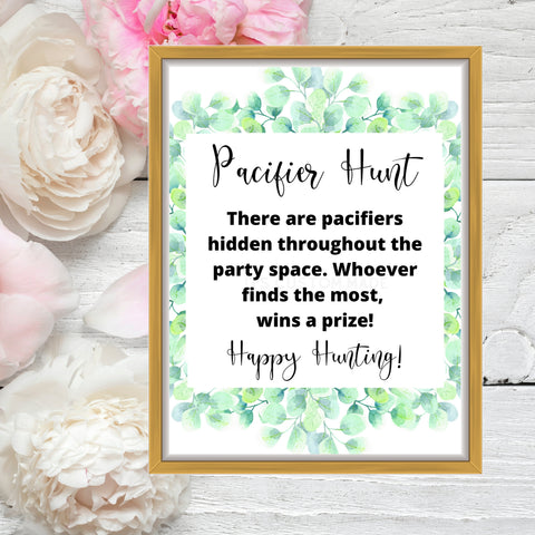 Awesome Pacifier Hunt Baby Shower Game - Gender Neutral Baby Shower Decorations Sign - Greenery Party Decor Signage - Baby Shower Activities Party Sign - Pacifier Game Printable Sign