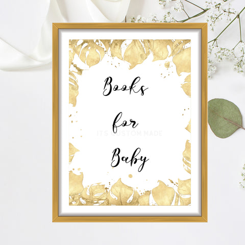 Books for Baby Party Sign - Girl Baby Shower Decorations Sign - Pink Floral Baby Shower Decor Sign - Book Basket Party Sign for Baby Shower - Gold Geometric Decor Signs