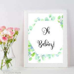 Oh Babies Party Sign - Twin Baby Shower Printable Wall Art Sign - Gender Neutral Twin Baby Shower Wall Art Decor - Botanical Baby Shower Sign - Shower Decor