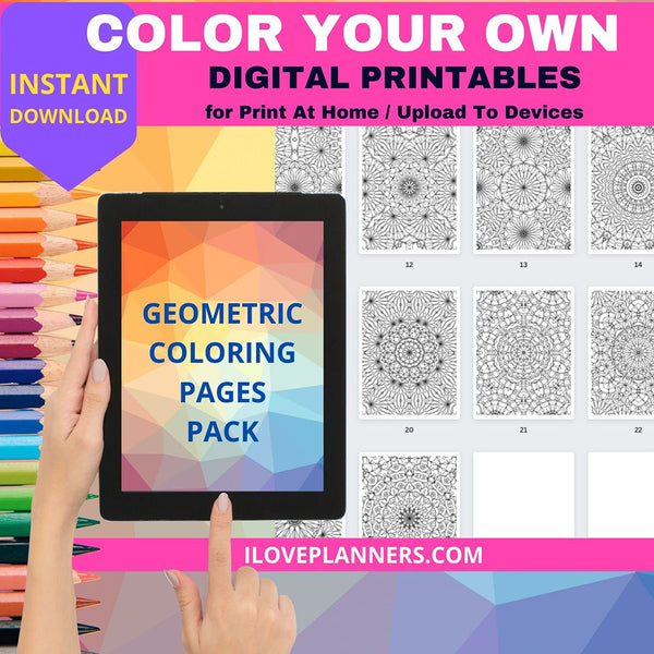 GEOMETRIC COLORING PAGES PACK, Printable, Instant Download. RS22-2A