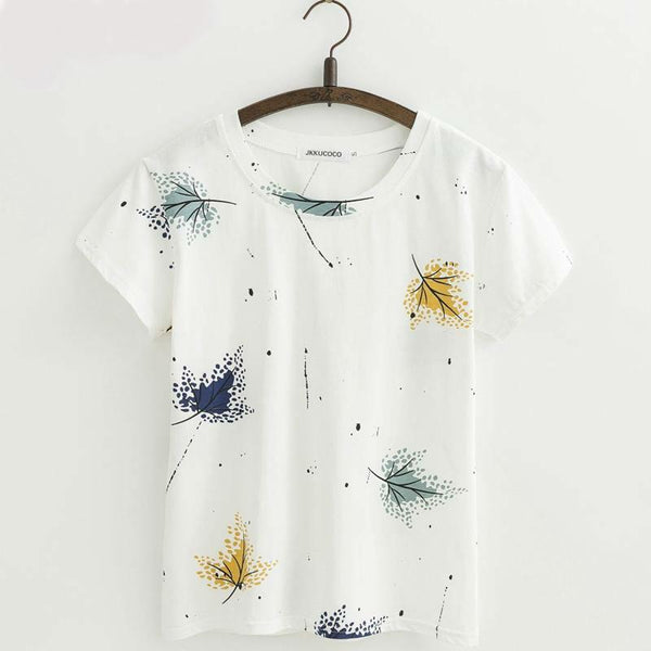 Shabby Chic Floral Printed All Over Short Sleeve Women'sTee T-Shirt Top, Color - J409