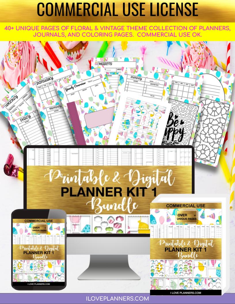 Birthday Sample Kit Planner and Journal/ Coloring Book/ Coloring Planner/ Printable Planner and Journal/ Journal, Planner, DIY, Print At Home, Digital Download. sample kit. v1