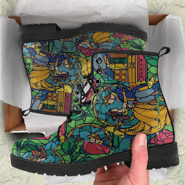 Beauty And The Beast Stained Glass Womens Leather Boots
