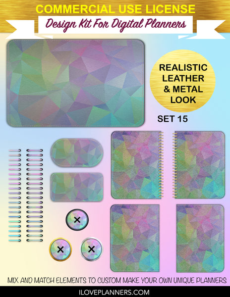 Crystal Low Poly for Digital Planners, Cover Kit, Spirals, Coils, Customize Your Digital Planners, Commercial Use OK, Digital Planners, Digital Journals, Compatible for PC, Mac, CANVA. #204