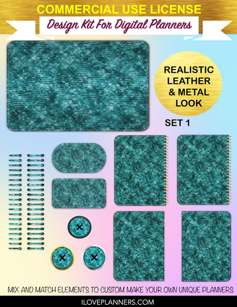 Dark Cyan Shimmer for Digital Planners, Cover Kit, Spirals, Coils, Customize Your Digital Planners, Commercial Use OK, Digital Planners, Digital Journals, Compatible for PC, Mac, CANVA. #208