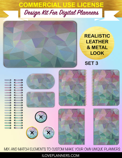 Crystal Low Poly for Digital Planners, Cover Kit, Spirals, Coils, Customize Your Digital Planners, Commercial Use OK, Digital Planners, Digital Journals, Compatible for PC, Mac, CANVA. #204