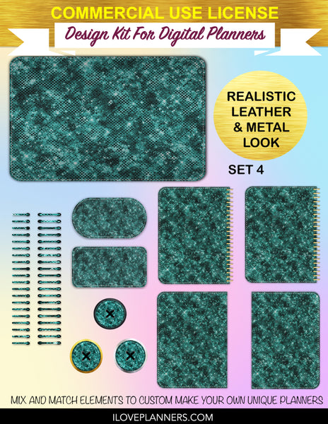 Dark Cyan Shimmer for Digital Planners, Cover Kit, Spirals, Coils, Customize Your Digital Planners, Commercial Use OK, Digital Planners, Digital Journals, Compatible for PC, Mac, CANVA. #208