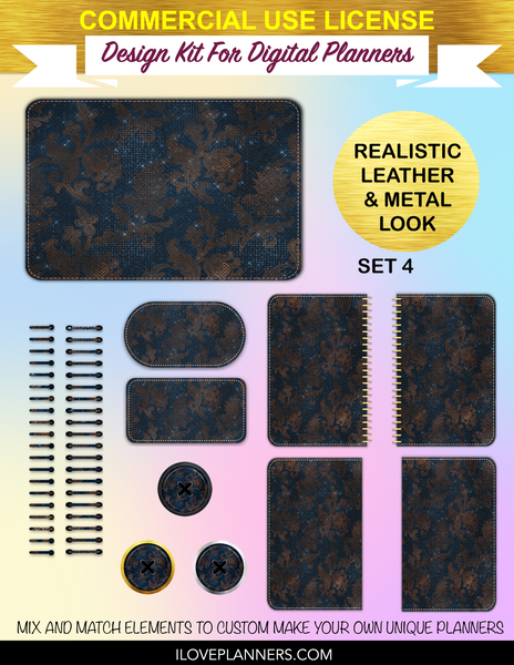 Copper and Prussian Digital Planners, Cover Kit, Spirals, Coils, Customize Your Digital Planners, Commercial Use OK, Digital Planners, Digital Journals, Compatible for PC, Mac, CANVA. #161