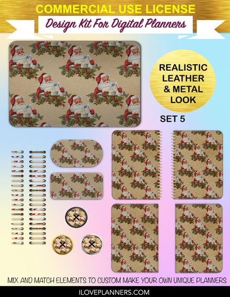 Antique Christmas Digital Planners, Cover Kit, Spirals, Coils, Customize Your Digital Planners, Commercial Use OK, Digital Planners, Digital Journals, Compatible for PC, Mac, CANVA. #178