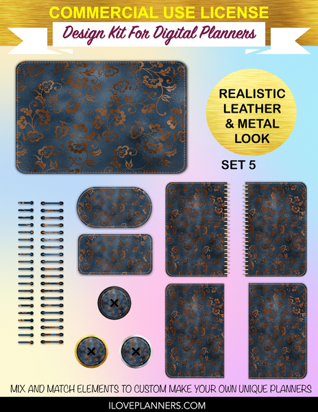 Copper and Prussian Digital Planners, Cover Kit, Spirals, Coils, Customize Your Digital Planners, Commercial Use OK, Digital Planners, Digital Journals, Compatible for PC, Mac, CANVA. #161