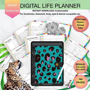 Leopard Teal Undated Digital Life Planner/ GoodNotes, Xodo, Digital Journal, iPad Planner, tablet Planner Digital Planner Stickers, No.3