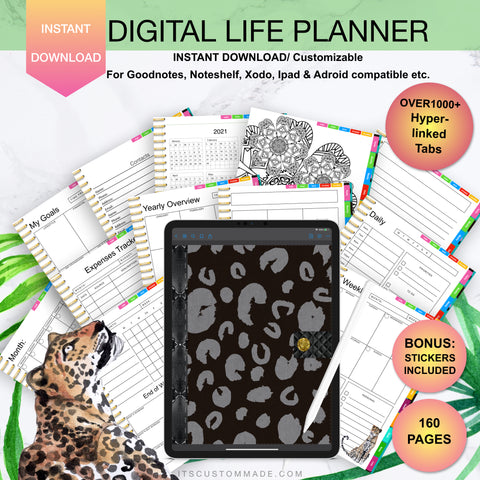 Leopard Print Undated Digital Life Planner/ GoodNotes, Xodo, Digital Journal, iPad Planner, tablet Planner Digital Planner Stickers, No.10