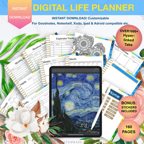 Vincent Van Gogh Starry Night Undated Digital Life Planner/ GoodNotes, Xodo, Digital Journal, iPad Planner, tablet Planner Digital Planner Stickers