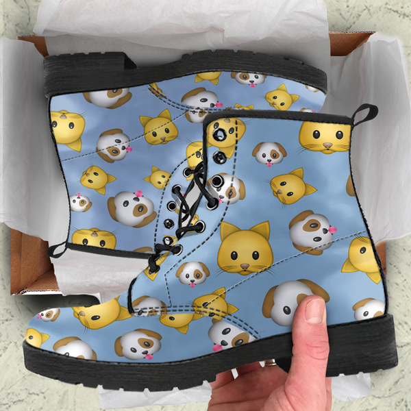 Emoji Cats And Dogs Womens Leather Boots