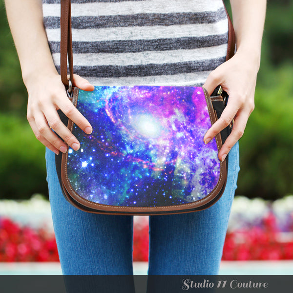 Galaxy 1 Crossbody Shoulder Canvas Leather Saddle Bag - STUDIO 11 COUTURE