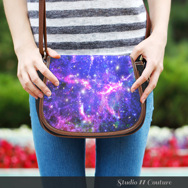 Galaxy 3 Crossbody Shoulder Canvas Leather Saddle Bag - STUDIO 11 COUTURE