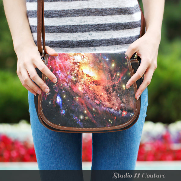 Galaxy 4 Crossbody Shoulder Canvas Leather Saddle Bag - STUDIO 11 COUTURE