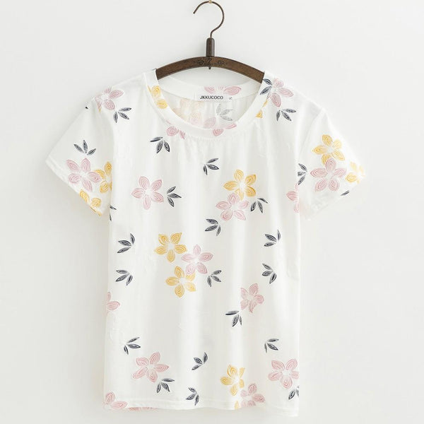 Shabby Chic Floral Printed All Over Short Sleeve Women'sTee T-Shirt Top, Color - J414A