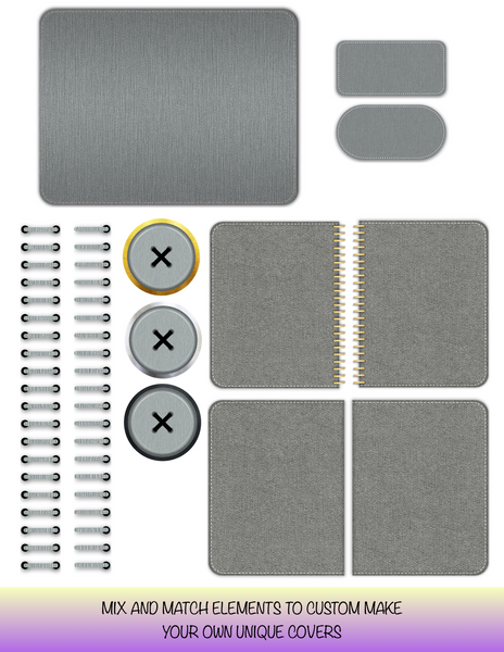 Blue Gray Linen Cover Kit for Digital Planners, Spirals, Coils, Customize Your Digital Planners, Commercial Use OK, Digital Planners, Digital Journals, Compatible for PC, Mac, Canva. #109