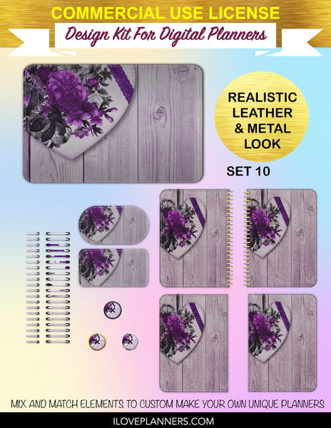 Floral Textured Scrapbook Cover Kit for Digital Planners, Spirals, Coils, Customize Your Digital Planners, Commercial Use OK, Digital Planners, Digital Journals, Compatible for PC, Mac, CANVA. #134