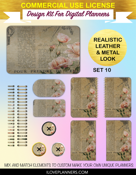 French Ephemera Digital Planners, Spirals, Coils, Customize Your Digital Planners, Commercial Use OK, Digital Planners, Digital Journals, Compatible for PC, Mac, CANVA. #57