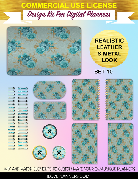 Blush and Turquoise Gothic Digital Planners, Cover Kit, Spirals, Coils, Customize Your Digital Planners, Commercial Use OK, Digital Planners, Digital Journals, Compatible for PC, Mac, CANVA. #90