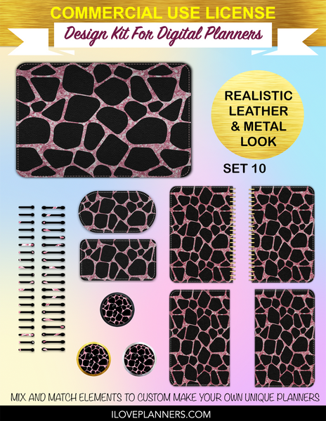 Pink Safari Digital Planners, Spirals, Coils, Customize Your Digital Planners, Commercial Use OK, Digital Planners, Digital Journals, Compatible for PC, Mac, CANVA. #59