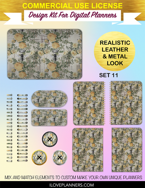 Vintage Honey Bee Cover Kit for Digital Planners, Spirals, Coils, Customize Your Digital Planners, Commercial Use OK, Digital Planners, Digital Journals, Compatible for PC, Mac, Canva. #22