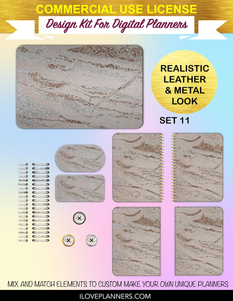 Rose Gold Marble Digital Paper Cover Kit for Digital Planners, Spirals, Coils, Customize Your Digital Planners, Commercial Use OK, Digital Planners, Digital Journals, Compatible for PC, Mac, CANVA. #132