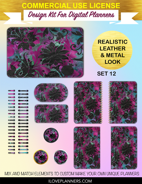 Jungle Floral Digital Planners, Spirals, Coils, Customize Your Digital Planners, Commercial Use OK, Digital Planners, Digital Journals, Compatible for PC, Mac, CANVA. #27