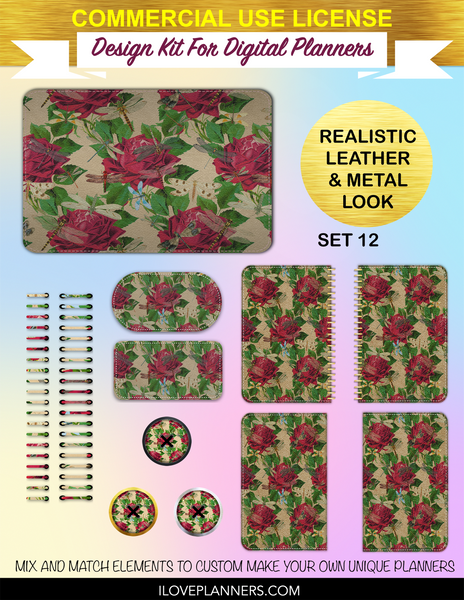 Dragonflies and Roses Digital Planners, Spirals, Coils, Customize Your Digital Planners, Commercial Use OK, Digital Planners, Digital Journals, Compatible for PC, Mac, CANVA. #33