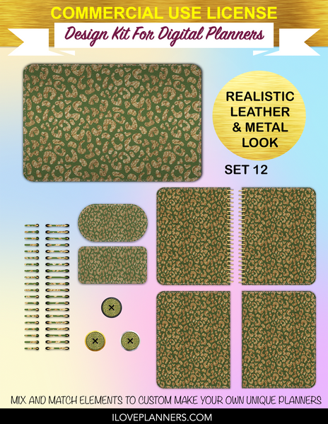 Gold & Glitter Cheetah Cover Kit for Digital Planners, Spirals, Coils, Customize Your Digital Planners, Commercial Use OK, Digital Planners, Digital Journals, Compatible for PC, Mac, Canva. #125