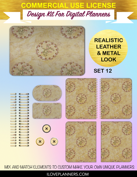Vintage Spring Floral Cover Kit for Digital Planners, Spirals, Coils, Customize Your Digital Planners, Commercial Use OK, Digital Planners, Digital Journals, Compatible for PC, Mac, Canva. #130
