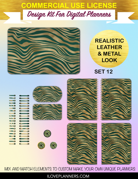 Emerald and Gold Safari Digital Planners, Spirals, Coils, Customize Your Digital Planners, Commercial Use OK, Digital Planners, Digital Journals, Compatible for PC, Mac, CANVA. #34