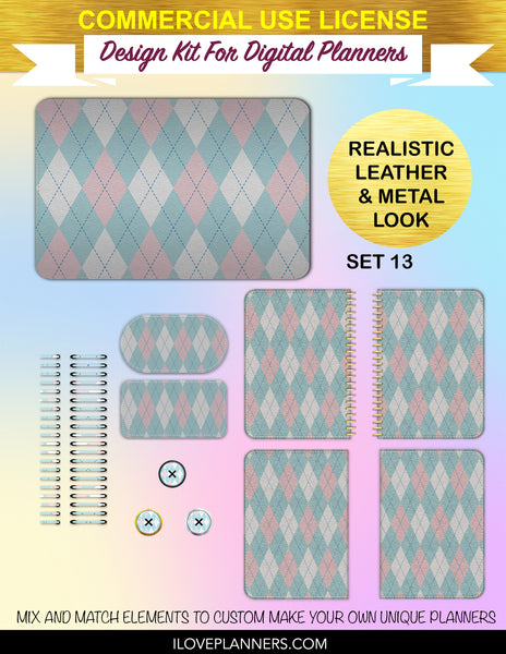 Seamless Argyle Patterns Cover Kit for Digital Planners, Spirals, Coils, Customize Your Digital Planners, Commercial Use OK, Digital Planners, Digital Journals, Compatible for PC, Mac, CANVA. #140