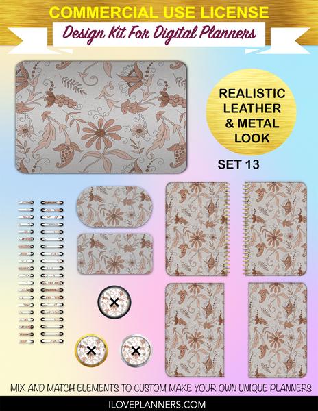Peachy Floral Digital Planners, Spirals, Coils, Customize Your Digital Planners, Commercial Use OK, Digital Planners, Digital Journals, Compatible for PC, Mac, CANVA. #85