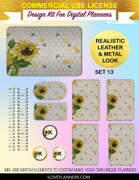 Sunflower Bees Digital Planners, Spirals, Coils, Customize Your Digital Planners, Commercial Use OK, Digital Planners, Digital Journals, Compatible for PC, Mac, CANVA. #29