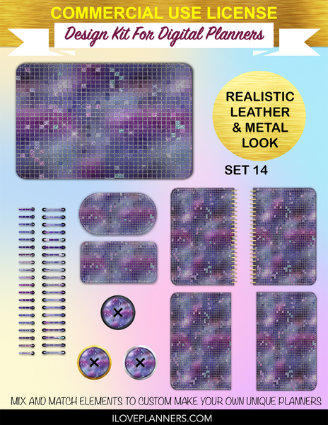 Disco Mirror Glam Digital Planners, Spirals, Coils, Customize Your Digital Planners, Commercial Use OK, Digital Planners, Digital Journals, Compatible for PC, Mac, CANVA. #72