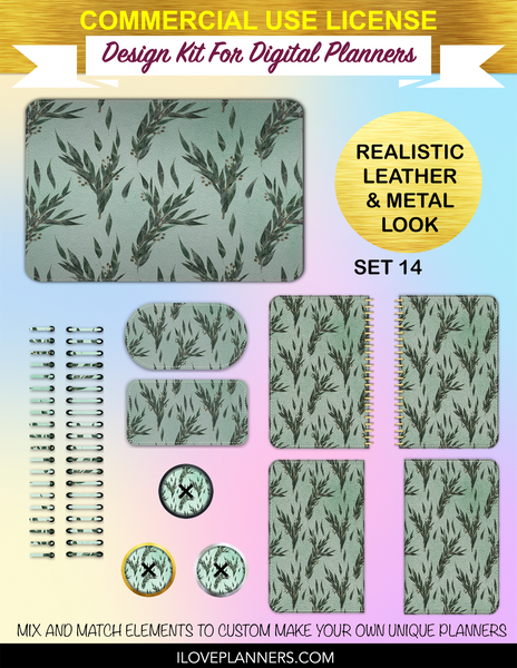 Eucalyptus Digital Planners, Spirals, Coils, Customize Your Digital Planners, Commercial Use OK, Digital Planners, Digital Journals, Compatible for PC, Mac, CANVA. #73