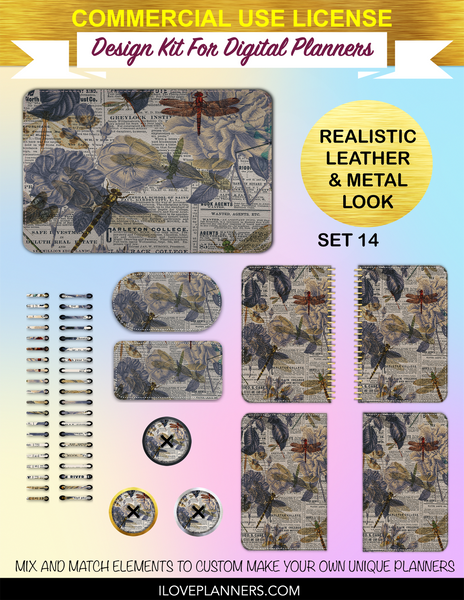 Vintage Dragonflies Digital Planners, Spirals, Coils, Customize Your Digital Planners, Commercial Use OK, Digital Planners, Digital Journals, Compatible for PC, Mac, CANVA. #69