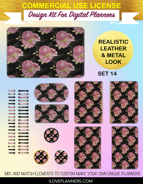 Pink and Gold Floral Digital Planners, Spirals, Coils, Customize Your Digital Planners, Commercial Use OK, Digital Planners, Digital Journals, Compatible for PC, Mac, CANVA. #38
