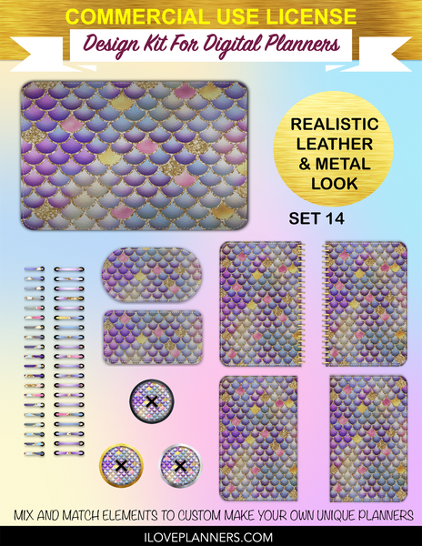 Multicolor Mermaid Scales Digital Planners, Spirals, Coils, Customize Your Digital Planners, Commercial Use OK, Digital Planners, Digital Journals, Compatible for PC, Mac, CANVA. #78