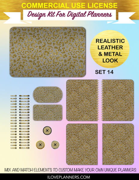 Gold & Glitter Cheetah Cover Kit for Digital Planners, Spirals, Coils, Customize Your Digital Planners, Commercial Use OK, Digital Planners, Digital Journals, Compatible for PC, Mac, Canva. #125